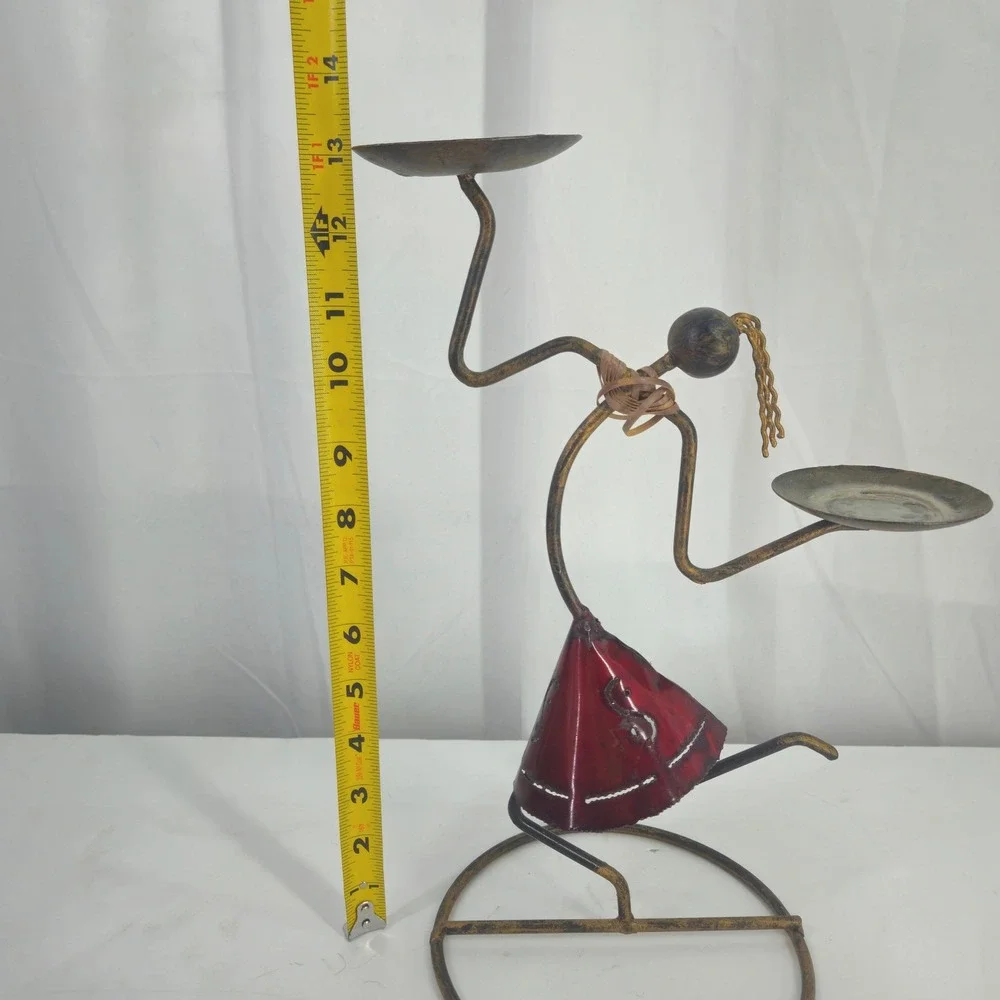 Vintage Laurids Lønborg MCM Rattan Metal Dancing Woman Sculpture 2 Candle Holder